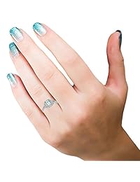 Plata de ley Esmeralda Aguamarina & Redondo Blanco Diamante Señoras de Halo Estilo Anillo de compromiso nupcial