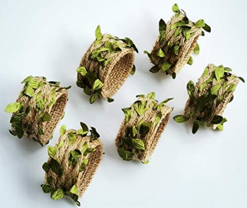Ilhome Set of 6 Natural Jute Napkins Rings, A Perfect Decorative Ring Napkin Holders, Hand Made by Green Leaves Jute with Country Finish