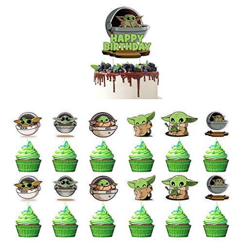 Baby Yoda Happy Birthday Cake Topper Star Wars The Mandalorian Theme Birthday Party Cupake Decorations For Kids 25pcs Pricepulse