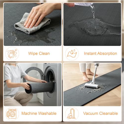 Zourglow Kitchen Rug Washable Non-Slip 44 x 180 cm | Absorbent Pad with Rubber Base, Stain Resistant for Sink, Hallway, Laundry Room, Indoor and Outdoor, Grey