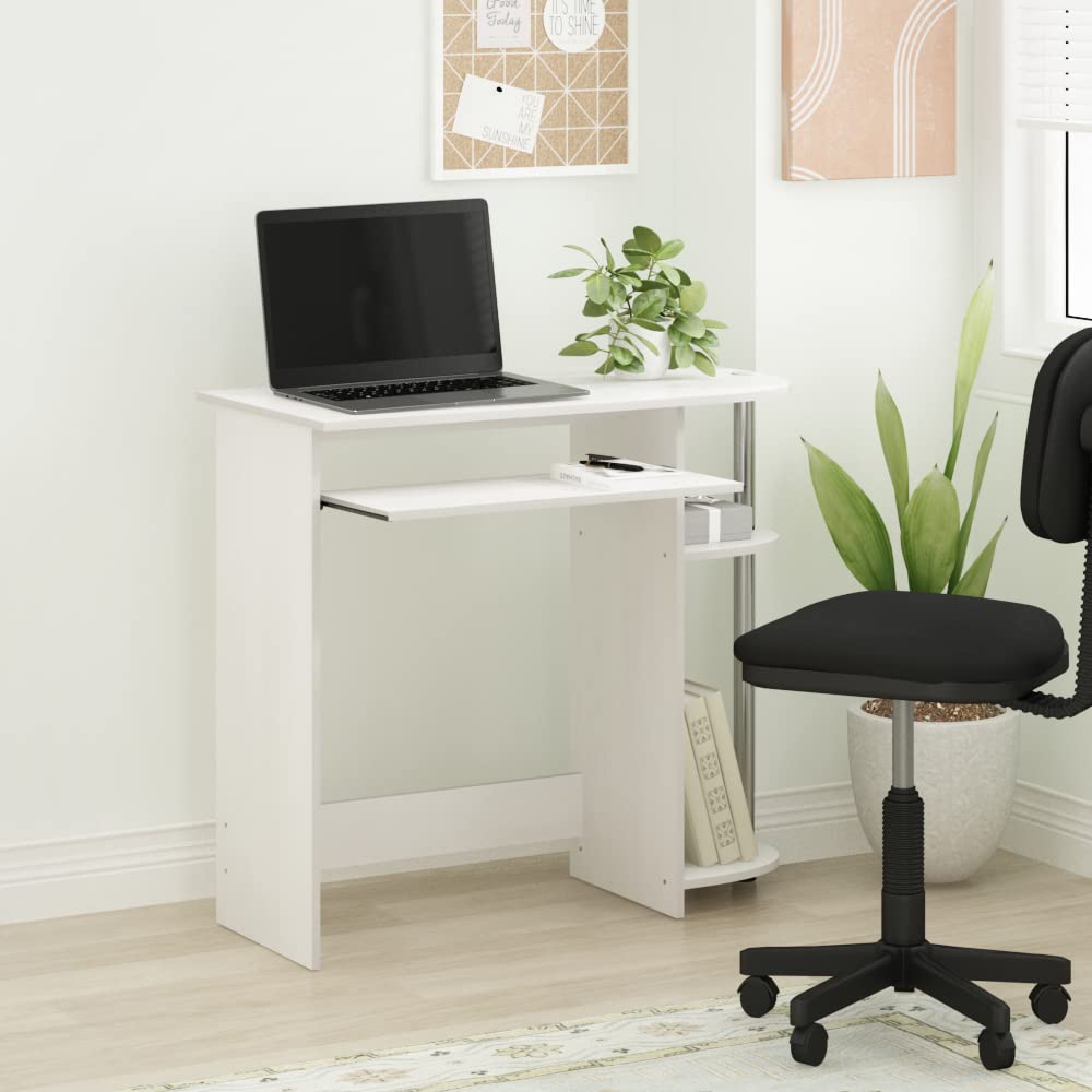 Furinno Computer Desk, Engineered Wood, White Oak/Stainless Steel, 80 (W) x 73 (H) x 40 (D) cm