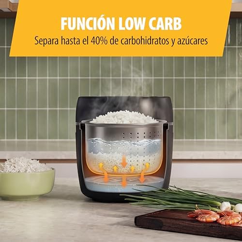 Panela de arroz digital com função de baixo teor de hidratos de carbono, 8 programas automáticos, capacidade de arroz de 0,6 L, painel digital, fácil de limpar, RK-6238