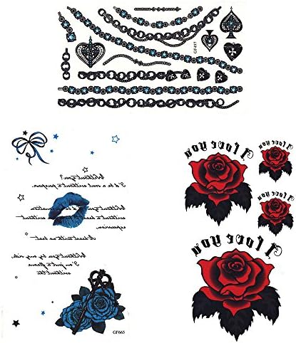 3 Sheets Temporary Tattoos colours red rose, blue rose sheets size 17.5x10 cm.