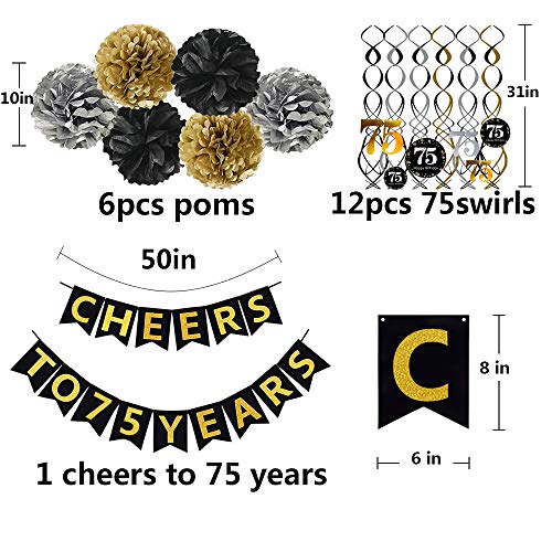 75th Birthday Party Decorations Set Gold Glittery Cheers To