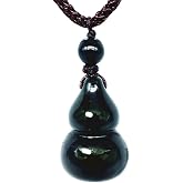 Betterdecor Feng Shui Black Obsidian Wu Lou Hu Lu Gourd Pendant Amulet for health and protection (with a Pouch)