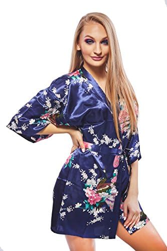Women's Peacock Kimono Robe &amp; Satin Nightwear, Wedding Bridal and Bridesmaid (X-Large)