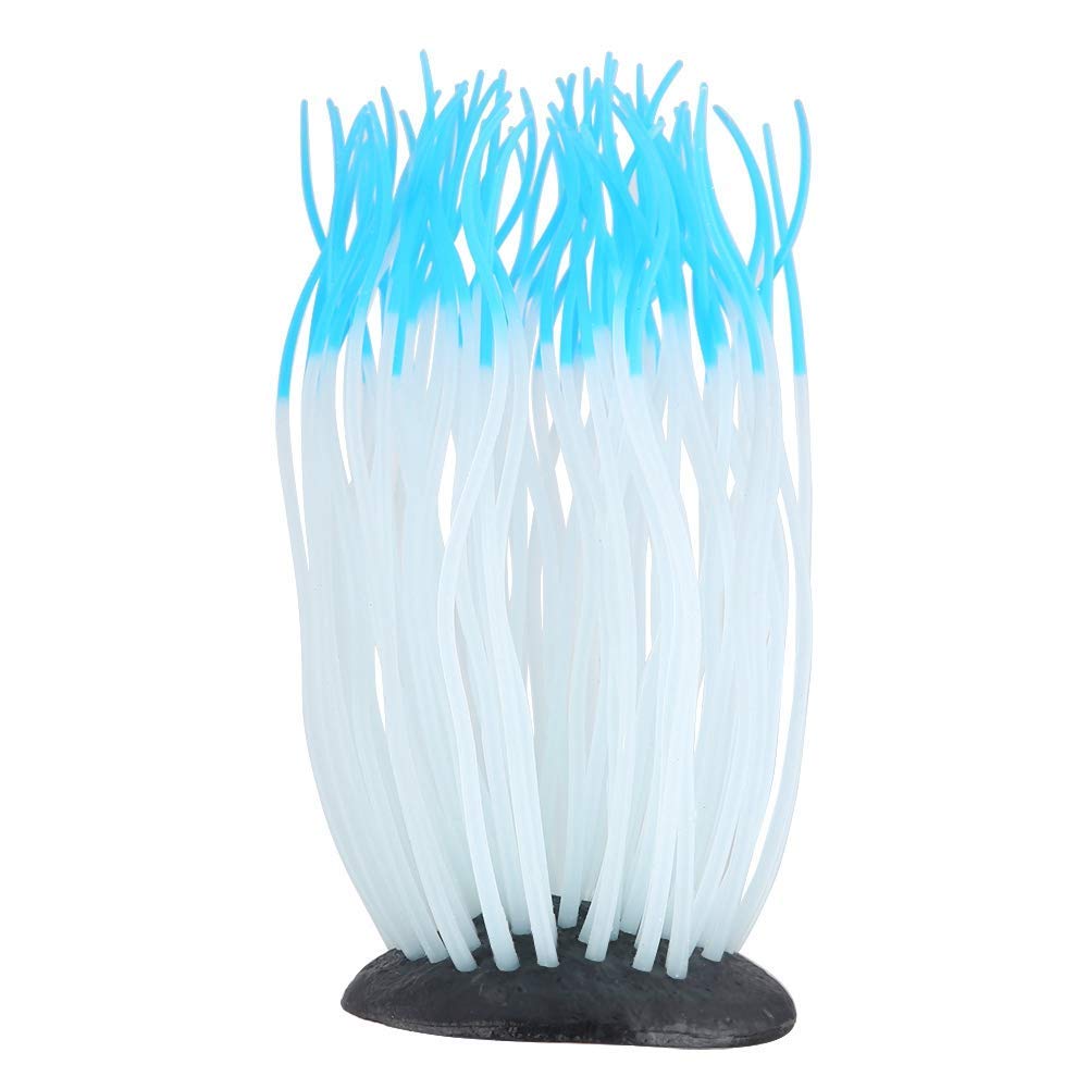 Simulation Artificial Silicone Luminous Sea Anemone Coral Ornament for Aquarium Fish Tank Decoration (Blue)