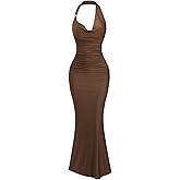 Floerns Women's Party Halter Dress Ruched Fishtail Hem Evening Bodycon Long Dresses