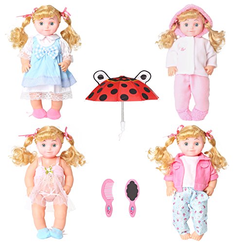 Handmade Set of 4 Baby Doll Clothes Dress Shoes Outfits Costumes For 14-16 Inch Dolly Fashion Beautiful Pretty Doll Cloth Xmas Birthday Gift