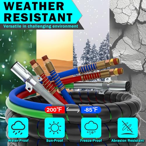 CheeMuii - Kit de línea de aire de semirremolque de 12 pies con soporte Gladhand y resortes, mangueras de freno rojo y azul y cable de remolque de 7 vías 3 en 1 para tractor