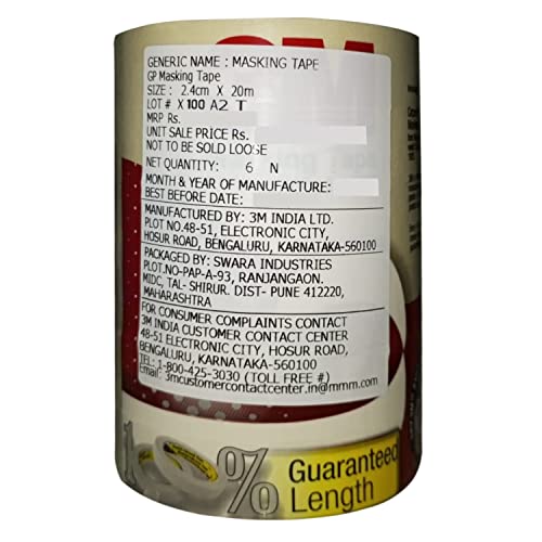 3M General Purpose Masking Tape, 24mm X 20m, 6 rolls/pack, For Carpenters & Painters 1