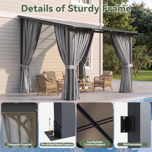 Aoxun 8x10FT Lean-to Pergola with UV Roof, Privacy Curtains & Netting for Patio image 17