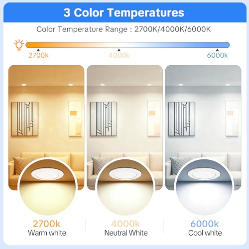 Laiebri Pack of 10 Pack Recessed LED 230 V White - Ceiling Spotlights IP44 - Recessed Ceiling Spotlights Ø68-80 mm, 2700 K/4000 K/6500K Ceiling Light LED Ceiling Light for Bathroom Kitchen