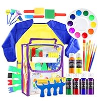 Glokers Early Learning Kids Paint Set, 30 Piece Mini Flower Sponge Paint Brushes. Assorted Painting Drawing Tools in a Clear Durable Storage Pouch. Including 6 Washable Kids Paint Made in USA