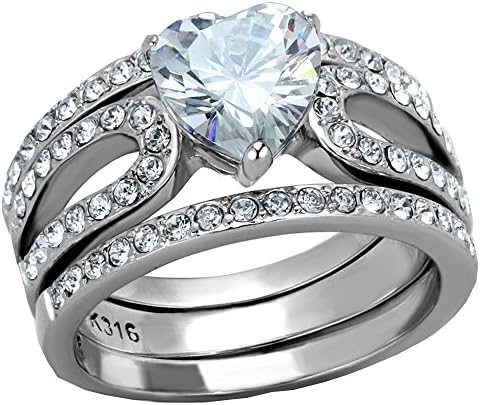 1.7 ct Heart Bridal Wedding ring designer fashion set Stainless Steel