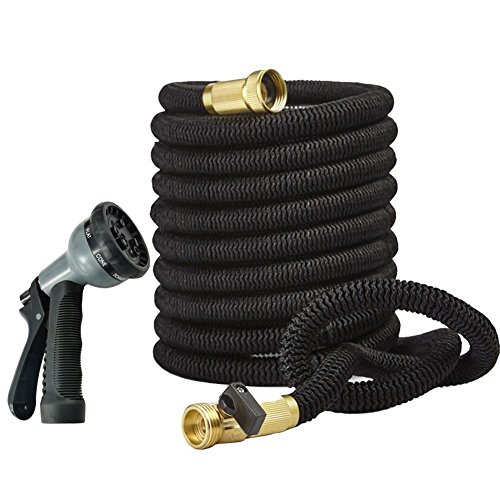 Deceny CB 50ft Garden Hose - Expandable Water Hose with Double Latex Core, 3/4" Solid Brass Fittings, Extra Strength Fabric - Flexible Expanding Hose with Metal 8 Function Spray Nozzle