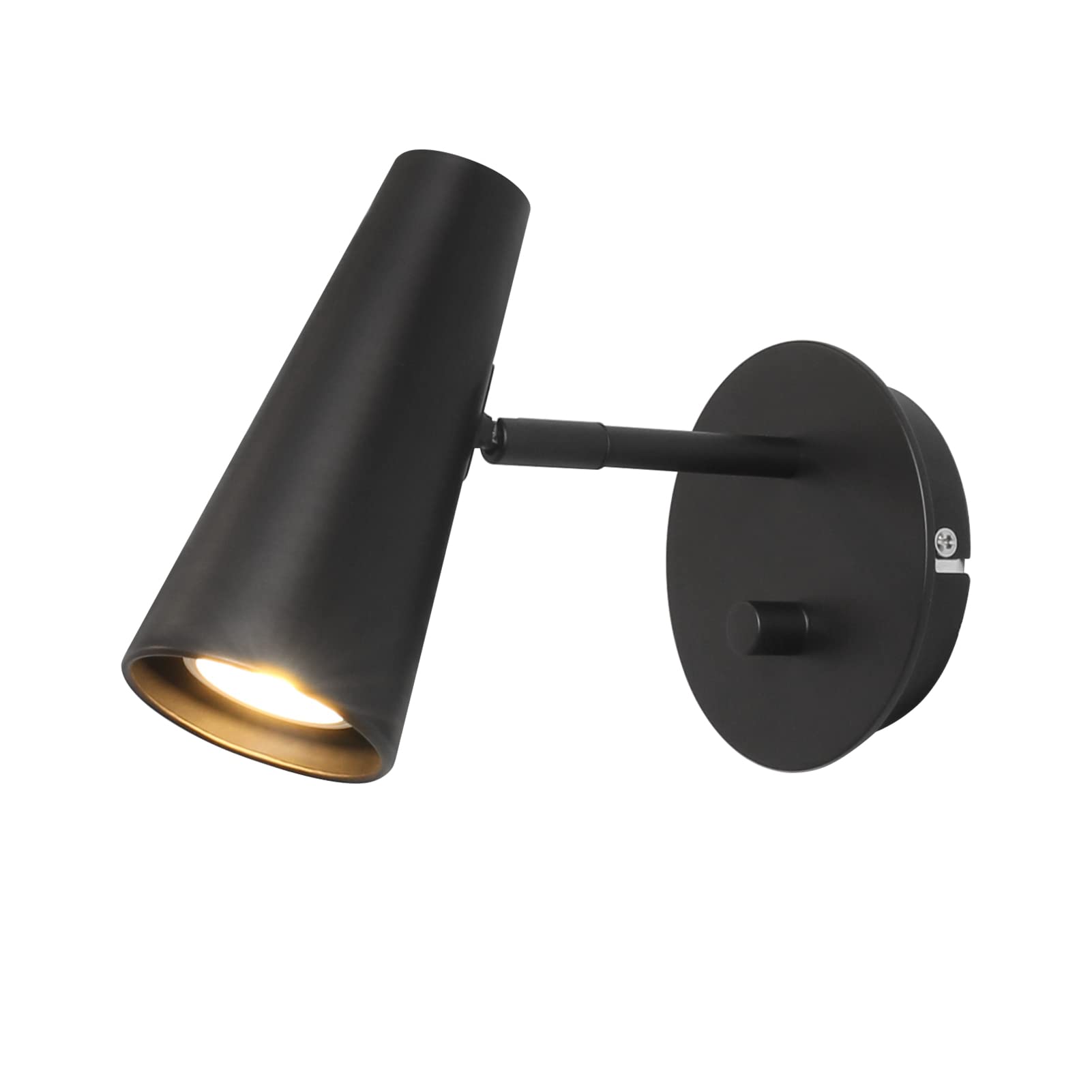 DAWALIGHT Dimmable Wall Spotlights with Switch LED 5W 3000K Warm White GU10 Single Wall Light Indoor Adjustable Wall Sconce for Living Room Bedroom Hallway Hotel, Aluminum, Black