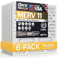 BNX TruFilter 14x14x1 Air Filter MERV 11 (6-Pack) - MADE IN USA - Allergen Defense Electrostatic Pleated Air Conditioner HVAC AC Furnace Filters for Allergies, Dust, Pet, Smoke, Allergy MPR 1200 FPR 7