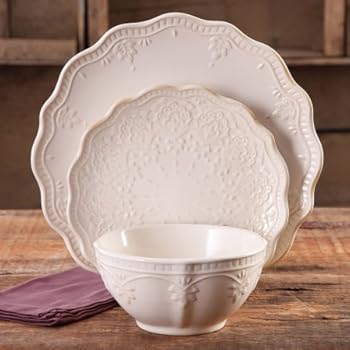 Amazon Com The Pioneer Woman Farmhouse Lace Dinnerware Set 12