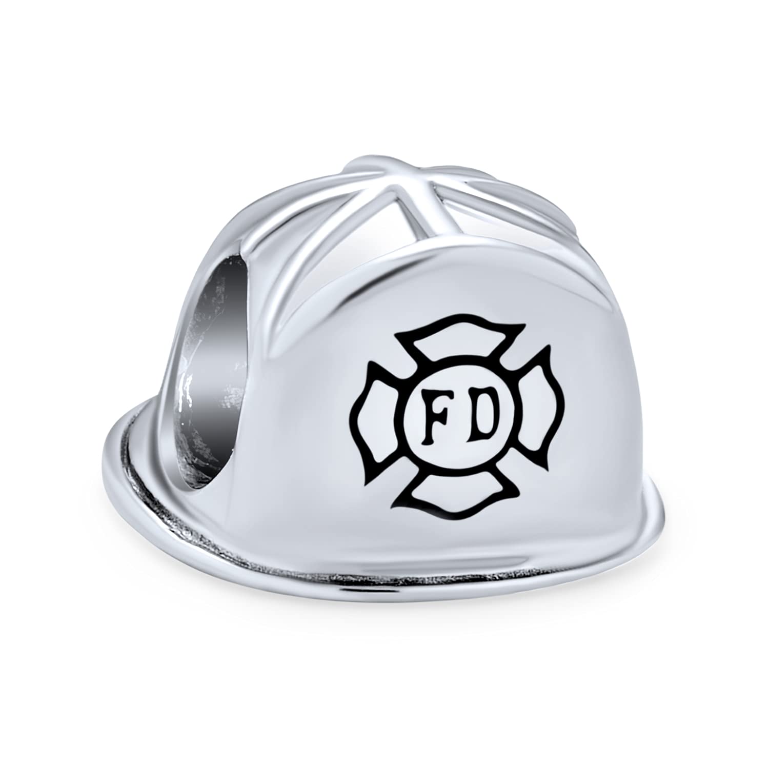 Bling Jewelry Fireman Fire Department Firefighter Hat Helmet Charm Bead For Women For Wife Oxidized .925 Sterling Silver Fits European Bracelet