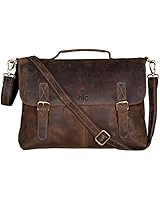 HLC 16 Inch Retro Buffalo Hunter Leather Laptop Messenger Bag Office Briefcase College Bag