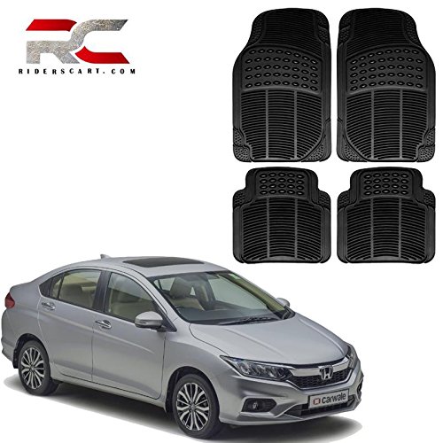 Riderscart (4 Pcs) Full Set Ridged Heavy Duty Anti- Slip Car Rubber Floor/Foot Mat for Honda City (Non Slip, Black) with Warranty