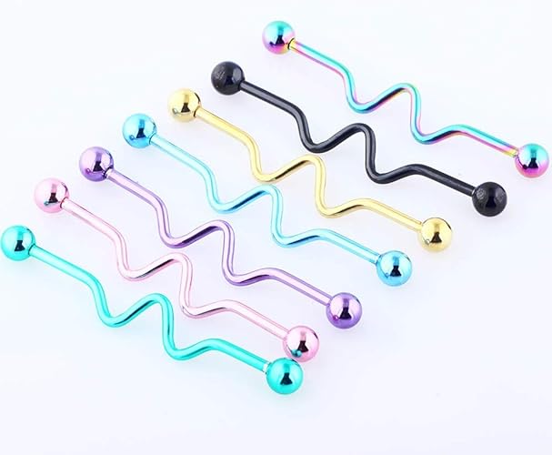 Amazon Row Lingc工業用バーベルイヤリングステンレス鋼 14 ゲージ軟骨ボディピアス 1 1 2 インチ 38 ミリメートル ストレートコイル波 Twisteボディピアス リング ピアス 通販