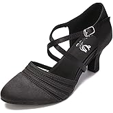 Womens Ballroom Dance Shoes for Social Beginner Salsa Latin Closed Toe Dancing shoes 2 1/2 inches Heels S12