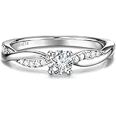 AGVANA Symphony of Vows 0.4-1.1 Ct. Tw. Lab Grown Diamond Petite Twisted Vine Ring in Sterling Silver (0.3-1 Carat Main Stone) Engagement Promise Anniversary Wedding Ring for Women (D-E, VS Clarity)