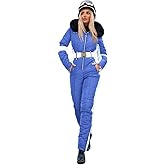 Zwurew Womens Winter Ski Suit Outdoor Sports Waterproof Snowsuit Fur Collar Ski Jumpsuit Coat