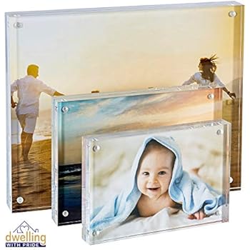 Acrylic Picture Frame Set of 3 - 4x6, 5x7, and 8x10 - Acrylic Photo Frame - Collage Stand for Family Photographs - Clear Picture Frames for Office Desk & Side Table - Wedding Table Décor