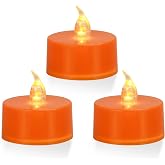 24 Pack Warm Yellow Light Flameless Tea Lights, Orange Base, Last 100H | for Decor