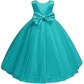 Dypaha Flower Girl Dress for Wedding Pearls Tulle Dresses Kids Princess First Communion Pageant Party Satin Bowknot Gowns