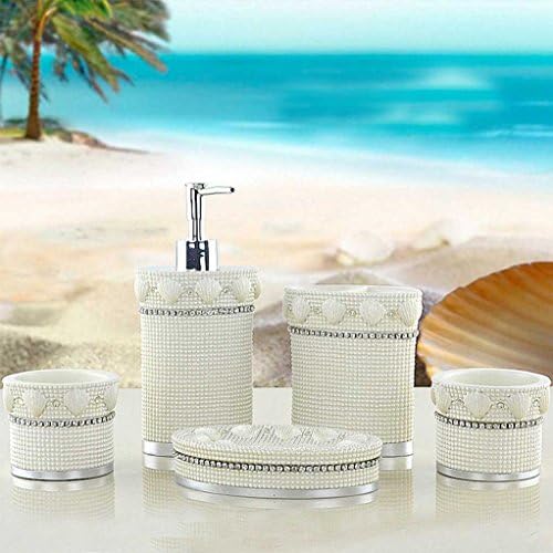 USTARAIL Bathroom Accessories set Pearl Island Design Soap Dish, Soap Dispenser, Toothbrush Holder & Tumbler Bathroom Set