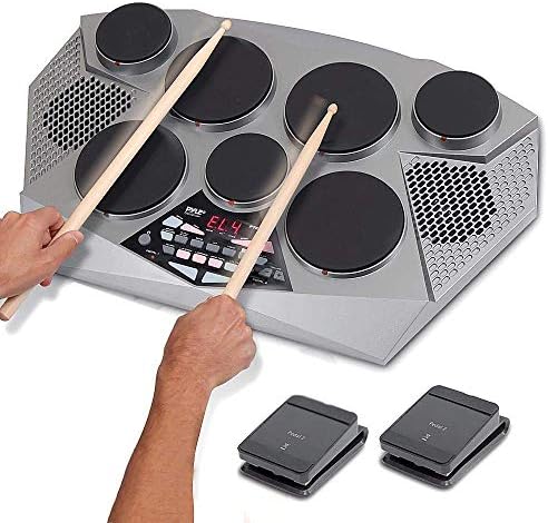 MTSBW Electronic Drum kit - Portable Electric Tabletop Drum Set Machine with Digital Panel, 7 Drum Pad, Hi-Hat/Kick Bass Pedal Controller USB AUX -Tom Toms, Hi Hat, Snare Drums, Cymbals - PTED06