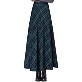 SUNYUESTAR Plaid Wool Skirts for Women Warm Elastic High Waist Plaid A-Line Pleated Long Skirt