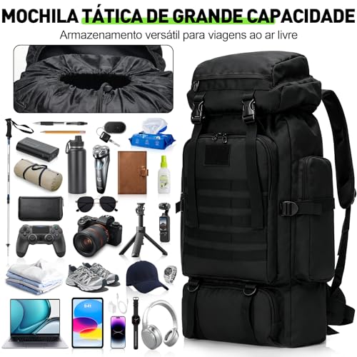 Mochila de Viagem 80L Impermeável para Camping e Trilha, Mochila Esportiva Grande Multifuncional com Compartimentos Amplos, Alças Confortáveis e Suporte para Equipamentos Outdoor, Camuflado