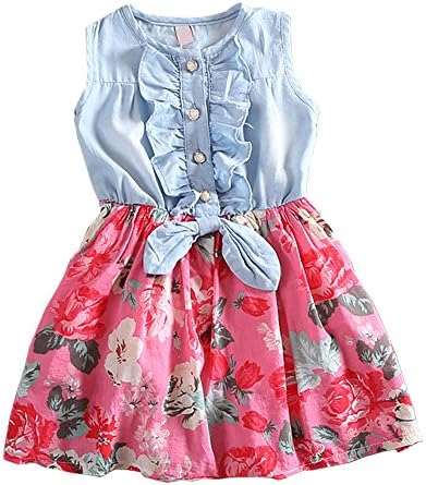 Nichna Little Girls Casual Sleeveless Denim Tops Skirt Dresses Red 120
