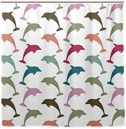 Amazon Ninehasa シャワーカーテン 防水 ポリエステル 風呂カーテン 浴室 おしゃれ かわいい 白地にカラフルなイルカの数字海洋海洋動物の イラスト 取付簡単 浴室 間仕切り カーテンリング付属 シャワーカーテン ホーム キッチン オンライン通販