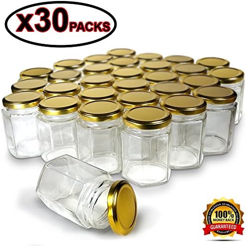 Hexagon Jars Gold Lid (30pcs 4.0 oz) Hexagon Glass Jars with 30pcs Gold Plastisol Lined Lids for Jam Honey Jelly Wedding Favors Baby Shower Favors Baby Food DIY Magnetic Spice Jars Crafts Canning Jars