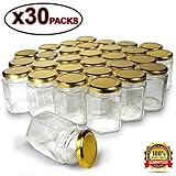 Hexagon Jars Gold Lid (30pcs 4.0 oz) Hexagon Glass Jars with 30pcs Gold Plastisol Lined Lids for Jam Honey Jelly Wedding Favors Baby Shower Favors Baby Food DIY Magnetic Spice Jars Crafts Canning Jars