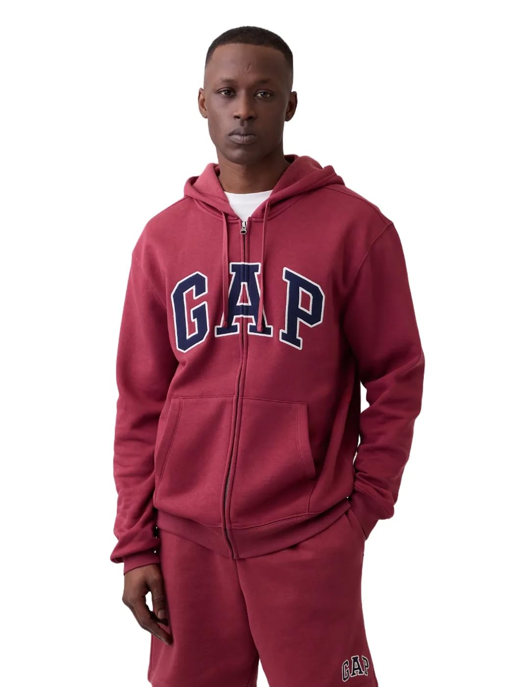 GAP Mens Heritage Logo Full Zip Hoodie Red Clay XS Image