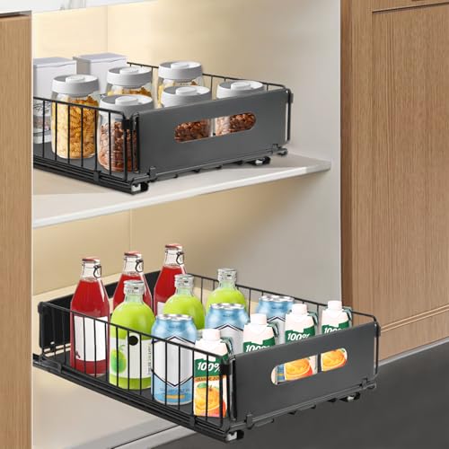 ELEPRUC Telescopic Drawer, Removable Cabinet Organizer, Closet Organizer Drawer Organizer, No Drilling or Nailing, Removable Tray Cupboard 37.5 x 24.5 x 10 cm Black