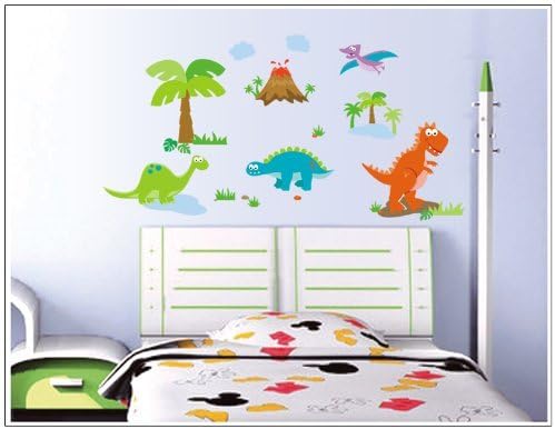 Good Life Dinosaurs in Forest Coconut Tree and Volcano DIY Wall Decal Nursery Wall Decal Sticker Decor