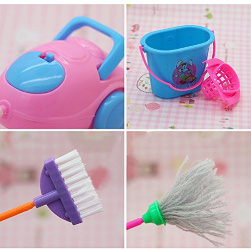 TOYMYTOY Pretend Play Housekeeping Clean up Toy Mini Floor Broom Mop Dust Collector Toy 9PCS (Random Color)