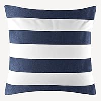 TAOSON Home Decorative Cotton Canvas Square Throw Pillow Cover Cushion Case Stripe Toss Pillowcase with Hidden Zipper Closure Multiple Colors (18"x18"(45x45cm), Navy Blue)