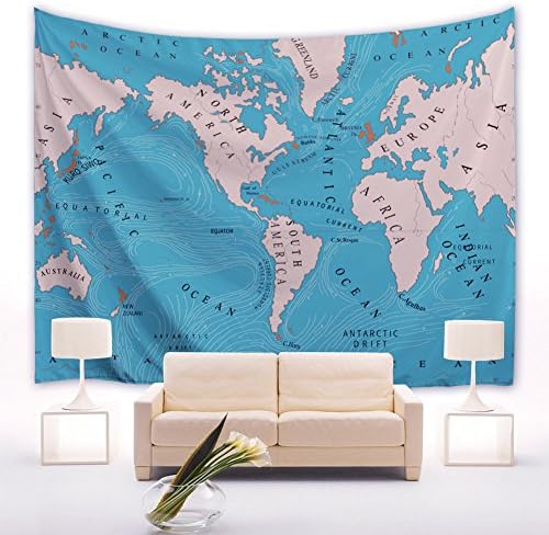 WOPS World Ocean Current Tapestry Smooth Polyester Fiber For Bedroom Wall Hanging Picnic Outdoor Decoration (90" x 60")