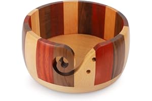LucyPhy Wooden Yarn Bowl 6.7 x 3.2inch Handmade Craft Knitting Bowl Wool Storage Basket with Carved Holes & Drills for DIY Knitting Crocheting Accessories(Mixed Color)
