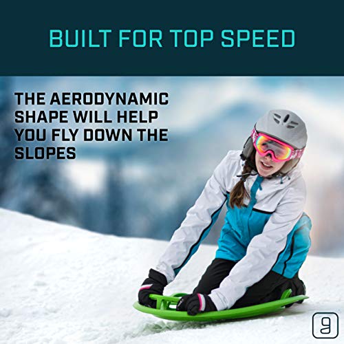 Gizmo Riders Meteor Snow Sled- Multi-Purpose Sit or Kneel Saucer Sled Built for Speed with Raised Safety Handles for Maximum Steering Control, Up to 200lbs Snow Sled for Kids 3 and up (Black, 24 Inch)