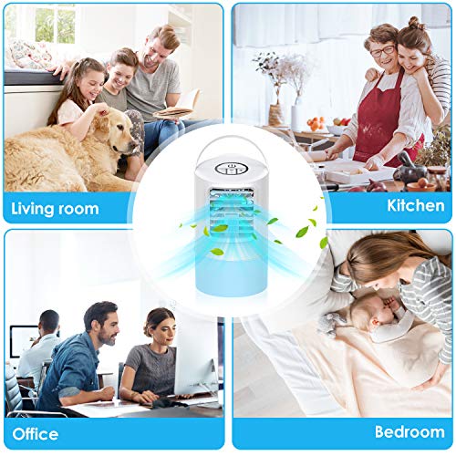 BOYON Portable Air Cooler, Evaporative Air Cooler, Personal Air Conditioner Fan with Timer, Handle, 3 Speeds, 7 Night Lights for Home, Office and Room (White)